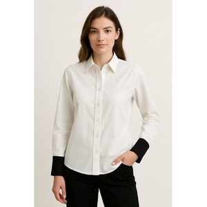 Tizzie Shirt Women Large White Long Sleeve Button‎ Down Velvet Cuffs NWT Preppy